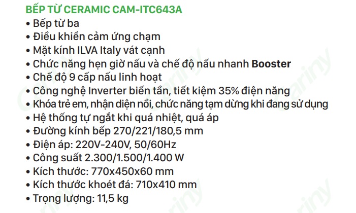 Thong so bep tu Ceramic CAM-ITC643A
