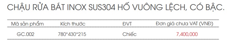 Thong so chau rua bat Inox ho lech vuong co bac