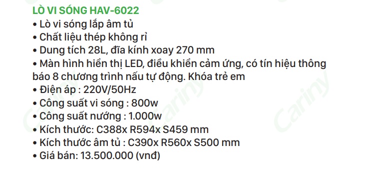 Thong so lo vi song HAV-6022