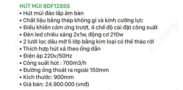 Thong so may hut mui BDF128SS