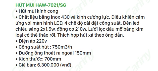 Thong so may hut mui HAW-7021SG