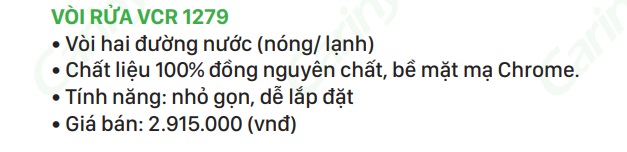 Thong so voi rua VCR 1279