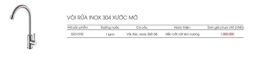 Voi rua inox xuoc mo GDV310