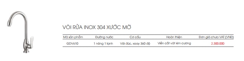 Voi rua inox xuoc mo GDV610